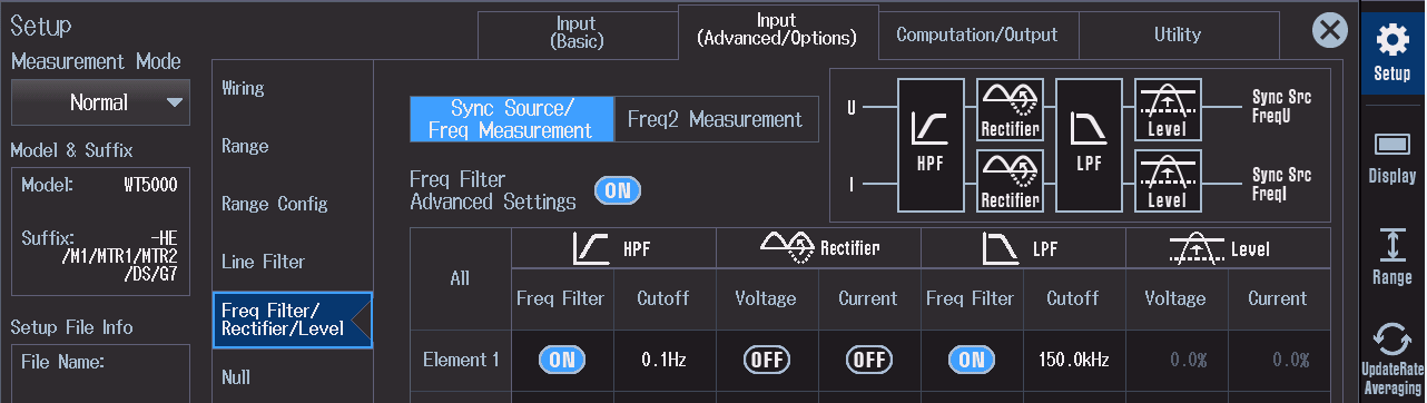 Figure 1: The frequency filters are used to determine the fundamental period from frequency mixtures. Normally a low-pass filter is used for this purpose, but a band-pass filter can also be set.